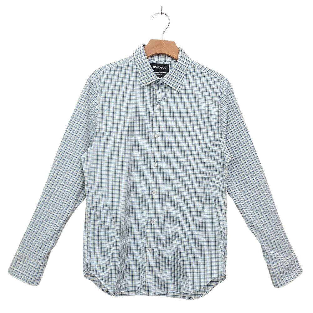 Bonobos Shirt Mens Small Blue Standard Fit Checked Long Sleeve Casual Office